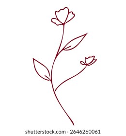 flower silhouette maroon color design line art drawing hand drawn