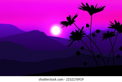 Flower silhouette in mountain range