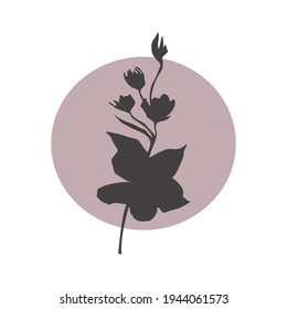 Flower silhouette on colorful round background. isolated vector