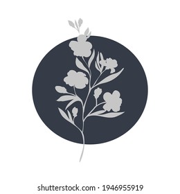 Flower silhouette on colorful round background. isolated vector
