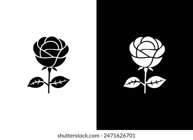 Silueta de flores. Icono de la flor de rosa Ilustración vectorial aislada sobre fondo blanco negro