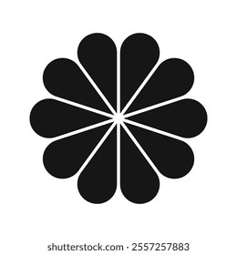 Flower silhouette. Round diagram with ten petals. Floral chart divided on 10 equal segments in leaf shapes isolated on white background. Template for data presentation. Vector graphic illustration.