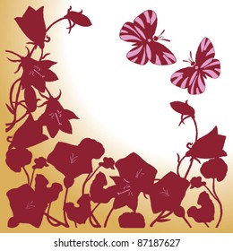 flower silhouette with two butterflies