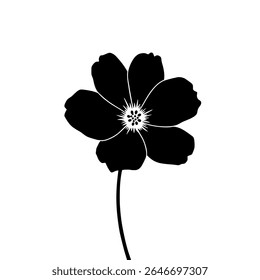 Flower Silhouette Vector - Black and White Bloom Graphic for Botanical and Decorative Design