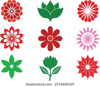 Flower Silhouette Vector Icon Set.