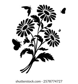   Flower   silhouette  with vector  illustration