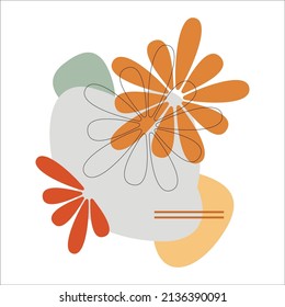 Flower silhouette vector illustration with abstract color shapes. Contour outline floral design element for print, card or banner. Simple minimal contemporary drawing.