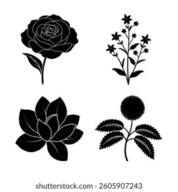 Flower Silhouette Vector Illustrations Bundle- (4)