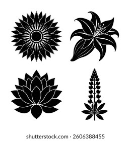 Flower Silhouette Vector Illustrations Set