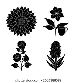 Flower Silhouette Vector Illustrations Set