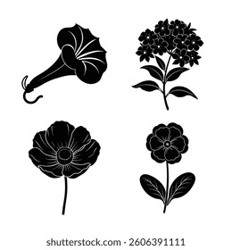 Flower Silhouette Vector Illustrations Set