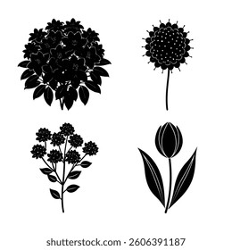 Flower Silhouette Vector Illustrations Set