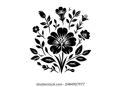 Flower Silhouette Vector Style" is a minimalist graphic design technique that depicts flowers as simplified, dark-colored silhouettes against a lighter background.