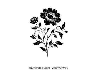 Flower Silhouette Vector Style" is a minimalist graphic design technique that depicts flowers as simplified, dark-colored silhouettes against a lighter background.