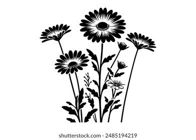 Flower Silhouette Vector Style" is a minimalist graphic design technique that depicts flowers as simplified, dark-colored silhouettes against a lighter background.