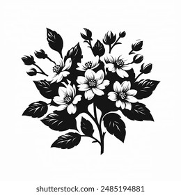 Flower Silhouette Vector Style" is a minimalist graphic design technique that depicts flowers as simplified, dark-colored silhouettes against a lighter background.