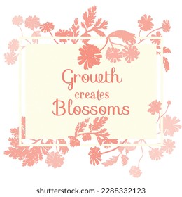 Flower silhouettes are put on the square frame on a white background. Frame made from the Chamomile and decorated with a sand-like texture. Floral frame for any design ideas.