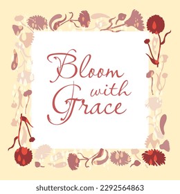 Flower silhouettes are put on a square frame on a pink background. Frame made from the Calendula flower and decorated with raindrops. Floral frame for any design ideas.