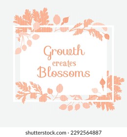 Flower silhouettes are put on a square frame on a light grey background. Frame made from the Chamomile, Dog rose, and Calendula plant parts, and decorated with dotted lines.