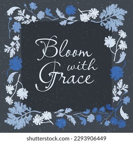 Las siluetas de flores se colocan en el marco cuadrado sobre un fondo gris. Marco de la Chamomile y decorado con una textura de arena. Marco floral para cualquier idea de diseño.