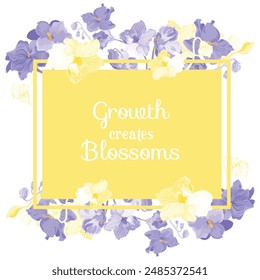 Flower silhouettes are put on a square frame on a brown background. Frame made from the African violet flower parts. Floral frame for any design ideas.