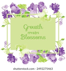Flower silhouettes are put on a square frame on a brown background. Frame made from the African violet flower parts. Floral frame for any design ideas.