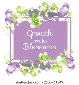 Flower silhouettes are put on a square frame on a brown background. Frame made from the African violet flower parts. Floral frame for any design ideas.