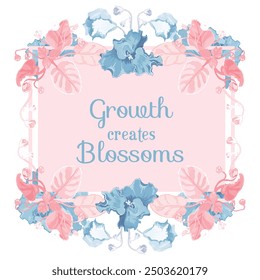 Flower silhouettes are put on a square frame on a brown background. Frame made from the African violet flower parts. Floral frame for any design ideas.