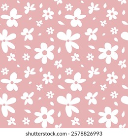 Flower silhouettes seamless pattern. Summer botanical background. For fabric and texture, eps 10