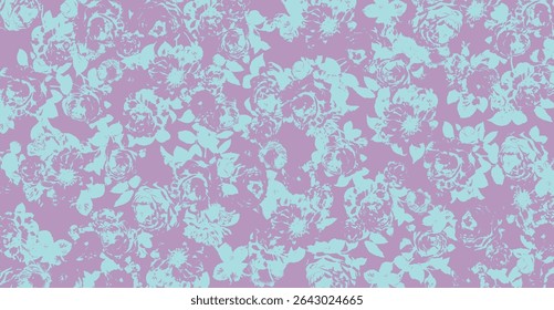 Flower silhouettes seamless vector pattern. Floral Pink and blue background.