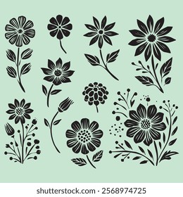 Flower silhouettes, used for decoration, creating various patterns