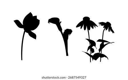 Vector de siluetas de flores en color negro