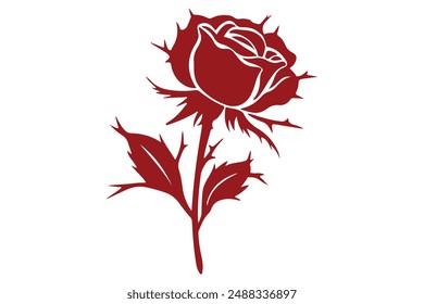 Blumensilhoute.Vektorillustration Set von dekorativer Rosenblume mit Blättern