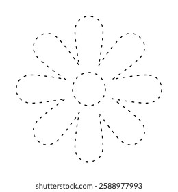 flower simple dash line, dashed line floral icon, flower outline shape, flora dot stroke