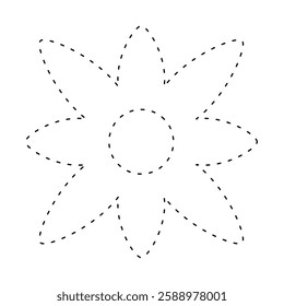 flower simple dash line, dashed line floral icon, flower outline shape, flora dot stroke