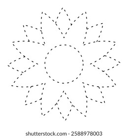 flower simple dash line, dashed line floral icon, flower outline shape, flora dot stroke