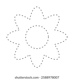 flower simple dash line, dashed line floral icon, flower outline shape, flora dot stroke