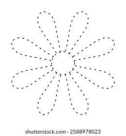 flower simple dash line, dashed line floral icon, flower outline shape, flora dot stroke