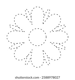 flower simple dash line, dashed line floral icon, flower outline shape, flora dot stroke