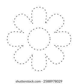 flower simple dash line, dashed line floral icon, flower outline shape, flora dot stroke