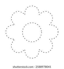 flower simple dash line, dashed line floral icon, flower outline shape, flora dot stroke