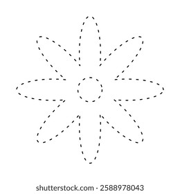 flower simple dash line, dashed line floral icon, flower outline shape, flora dot stroke