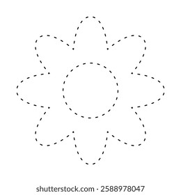 flower simple dash line, dashed line floral icon, flower outline shape, flora dot stroke