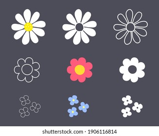 Flower simple design. Daisy and Forget me not. Minimal summer spring decoration. Silhouette vector flat illustration. Cutting file. Suitable for cutting software. Cricut, Silhouette
