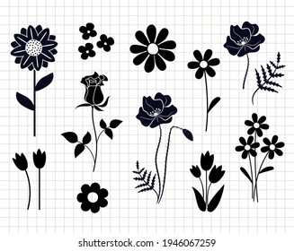 Flower simple design. Floral Minimal summer spring decoration. Silhouette vector flat illustration. Cutting file. Suitable for cutting software. Cricut, Silhouette
