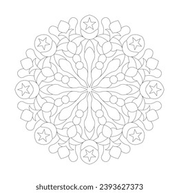 Flower Simple design Mandala Coloring book page vector file