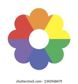 Flower simple icon, rainbow colors. Vector image isolated wihout background.
