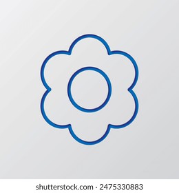 Flower simple icon vector. Flat design. Paper cut design. Cutted blue symbol with shadow. Gray background.ai