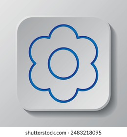 Flower simple icon vector. Flat design. Paper cut design. Cutted blue symbol with shadow. Gray badge button, gray background.ai