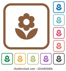 Flower simple icons in color rounded square frames on white background